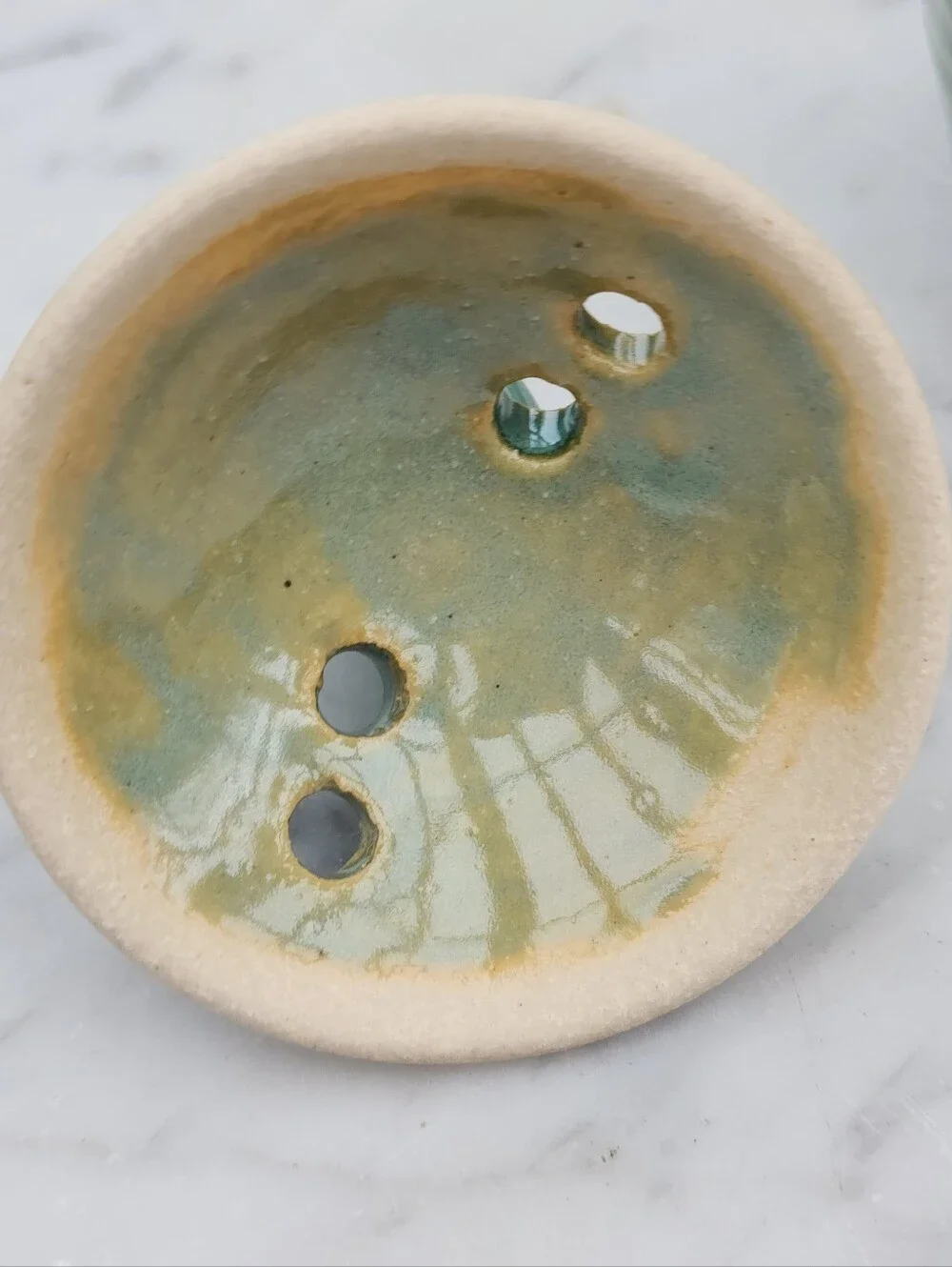 Holman Pottery Garlic Keeper Jar in Sea Pearl Green Ventilation Holes 6